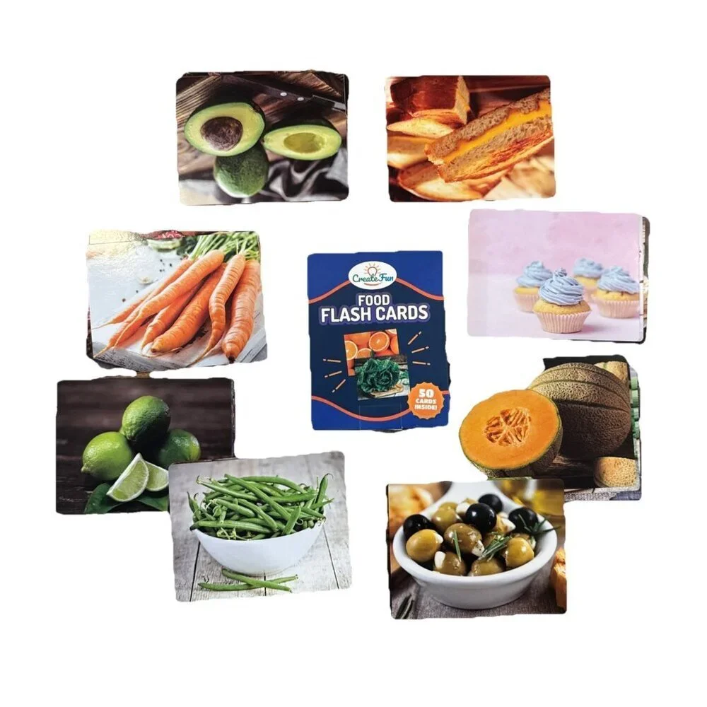 50 Food Double Sided Flash Cards - Fruits, Vegetables Create Fun